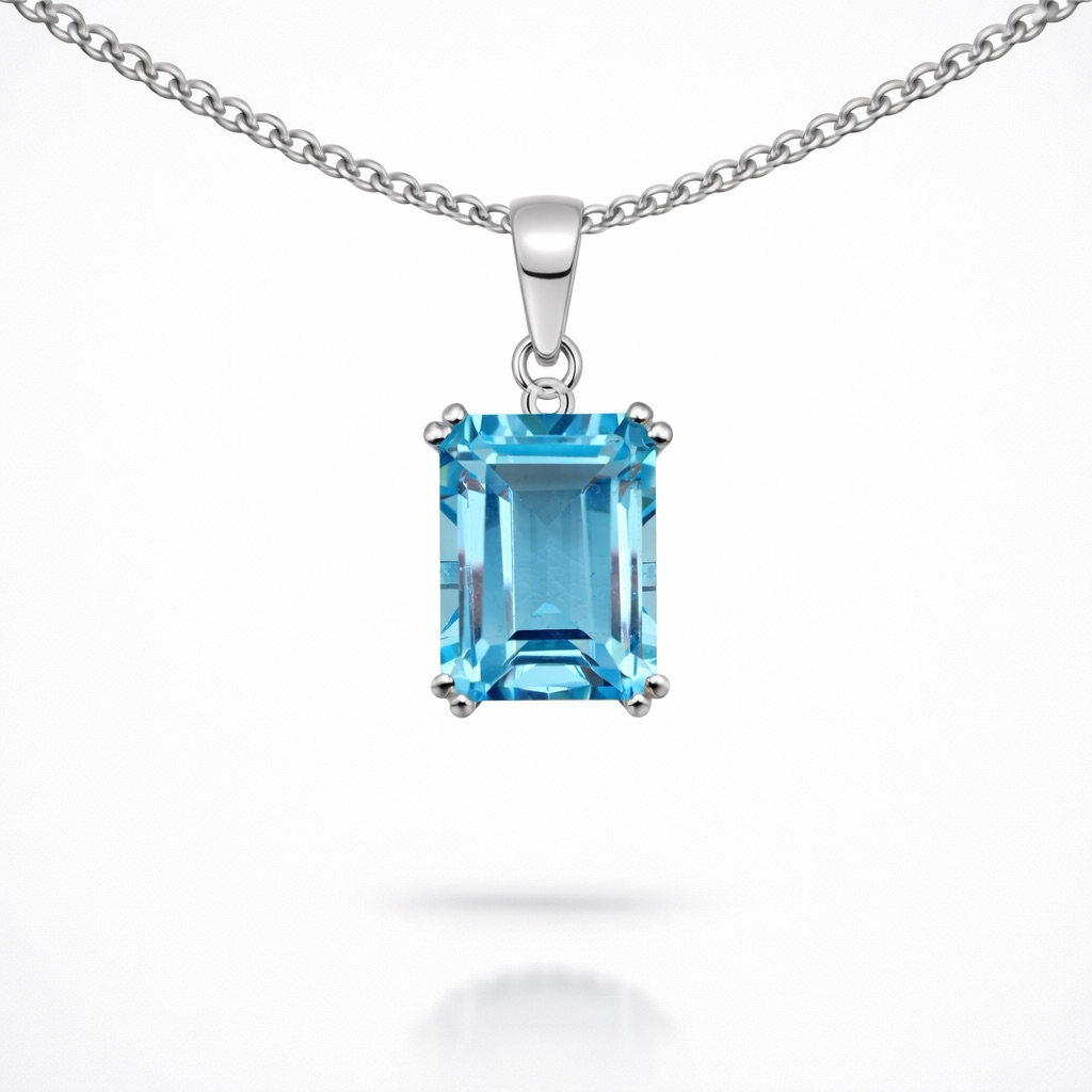 S925 Swiss Blue Topaz Rectangle Pendant 107$